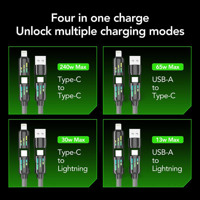 كابل USB-C‏ 4 في 1 بقوة 240 واط